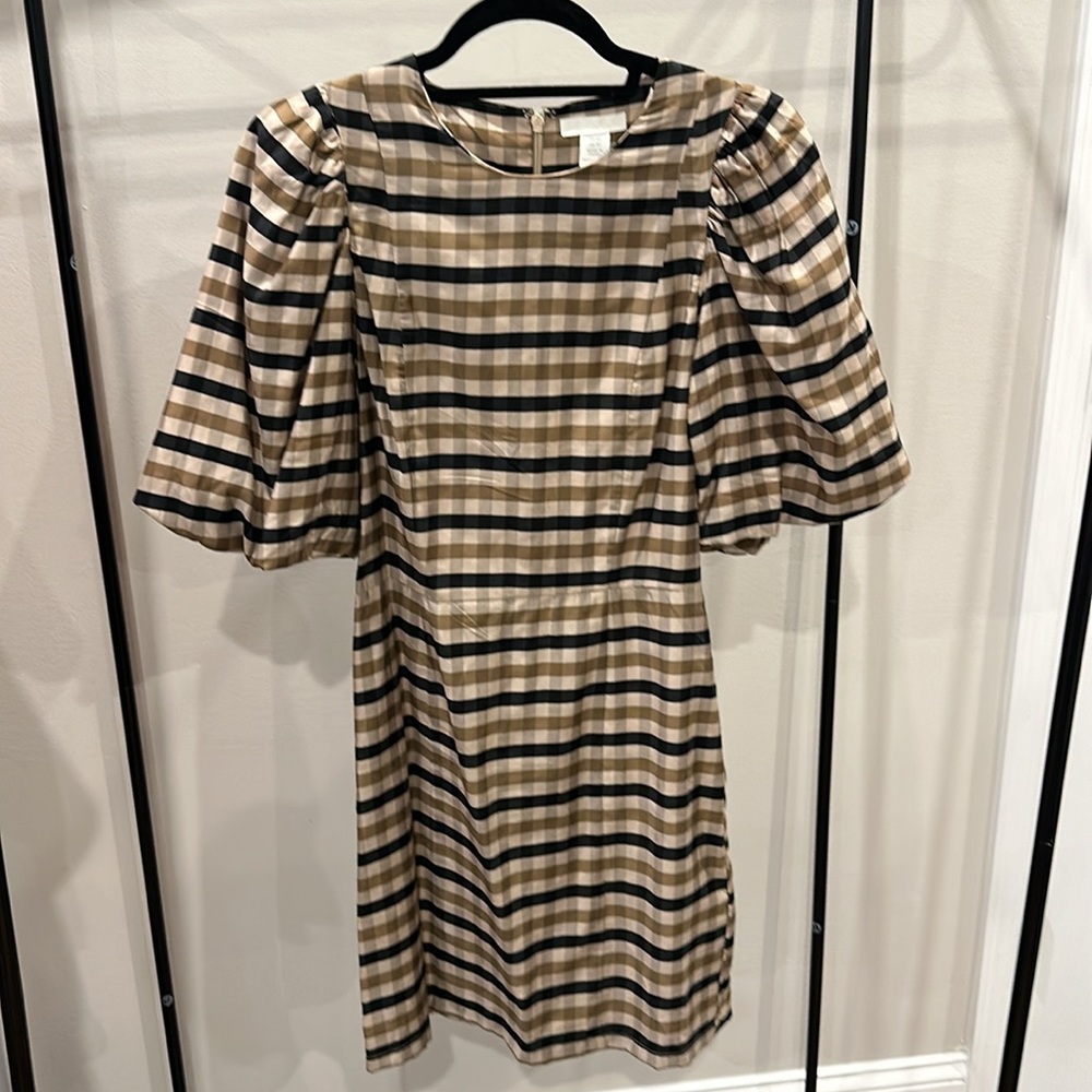 Plaid Rouched Sleeve Dress